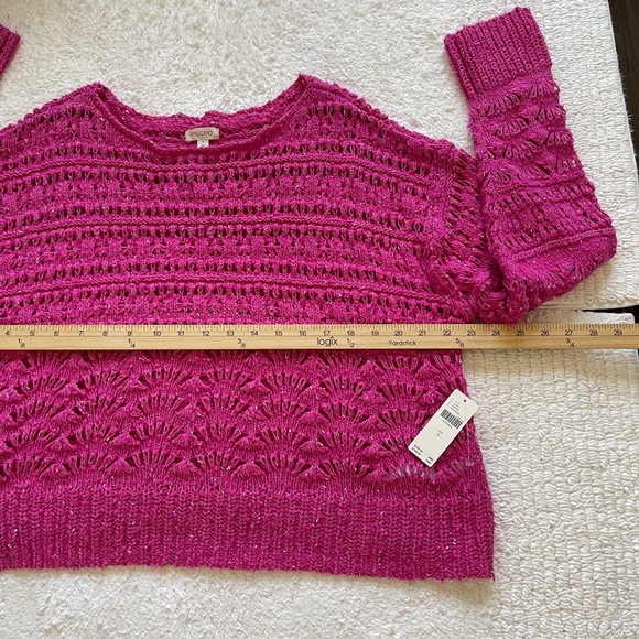 Anthropologie Pilcro Crochet Knit Sweater Women's Size S Pullover Pink Crop - Picture 11 of 12